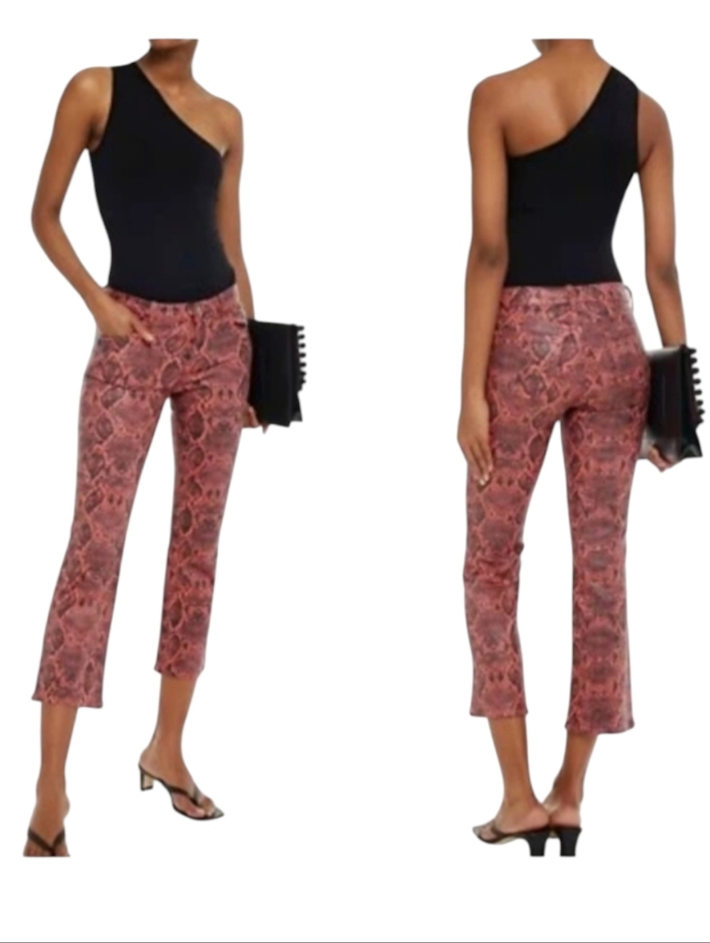 J Brand Selena Snakeprint Animal Bootcut Cropped Jeans Orange Black 25 XS NWT